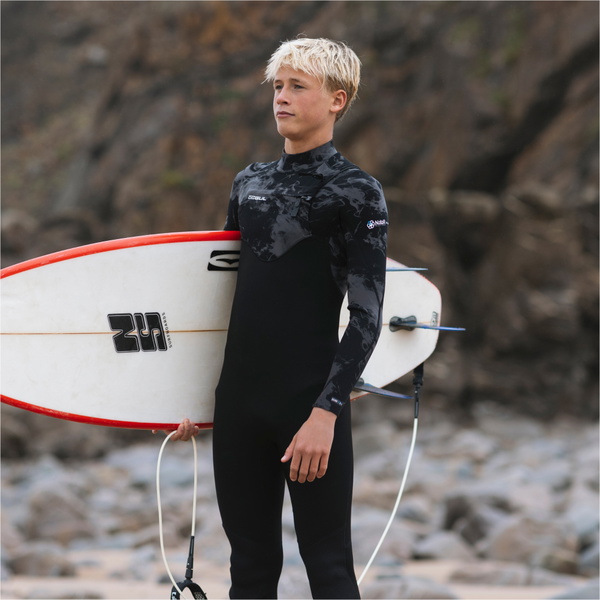 2026 Gul Junior Echo Natur 3/2mm Chest Zip Wetsuit EC1329-BKSM - Black / Smoke